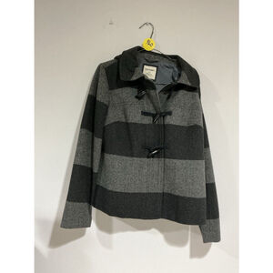 Woman’s Old Navy Black Gray Peacoat Toggle Button Hood Lined Medium Winter Coat